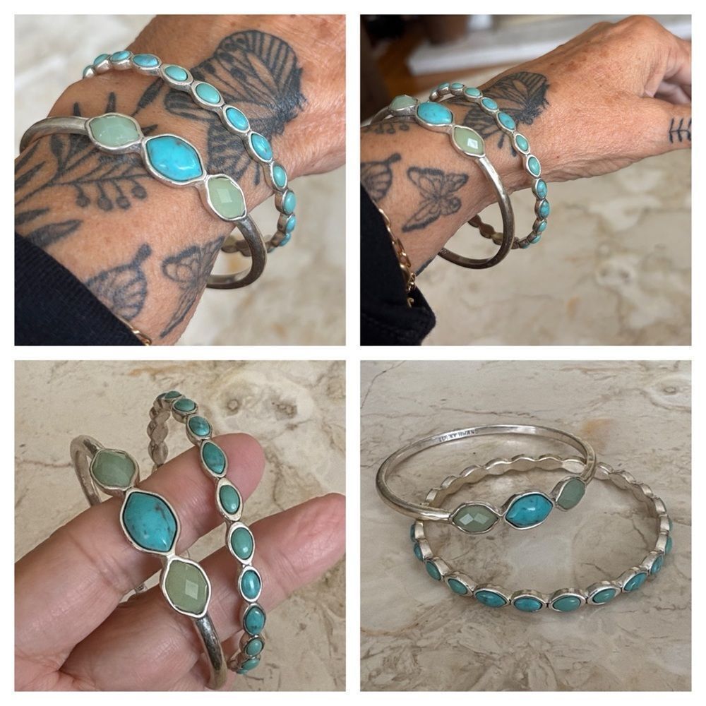 Lucky Brand Silver-tone & Turquoise Stones Boho Bangle Bracelet Set